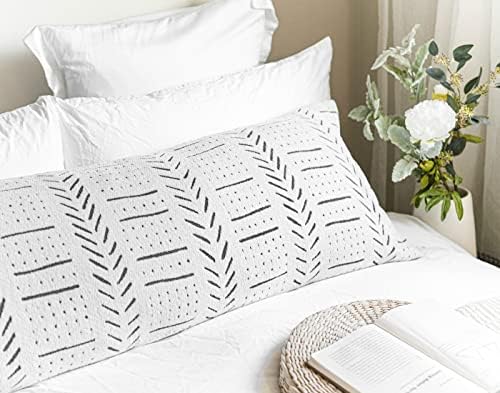 BlissBlush White Soft Chenille Boho Body Pillow Cover 20x54, Decorative Oversized Long Lumbar Pillow, Boho Textured Oversize Body Pillow, Cover ONLY