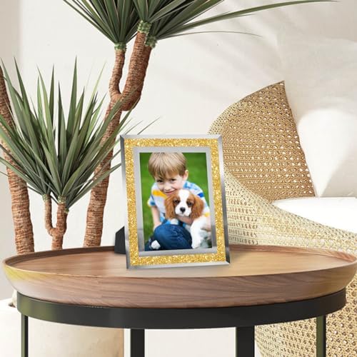 HIKWADERY 4x6 Picture Frames Gold - Set of 4, Sparkle Real Glass 4 by 6 Photo Frame with Silver Mirrored Edge, for Tabletop Display, Wedding Birthday Mothers Day Gifts (4 x 6, Glitter Gold)