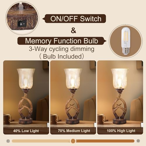 Scenekoy 20.5" Antler Table Uplight Lamp with USB Ports, Memory Function