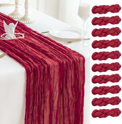 Sioloc Burgundy Red Cheesecloth Table Runner Fall Autumn Decor for Home 10ft Table Cloth for Wedding Birthday Party Bridal Shower Christmas Halloween Thanksgiving