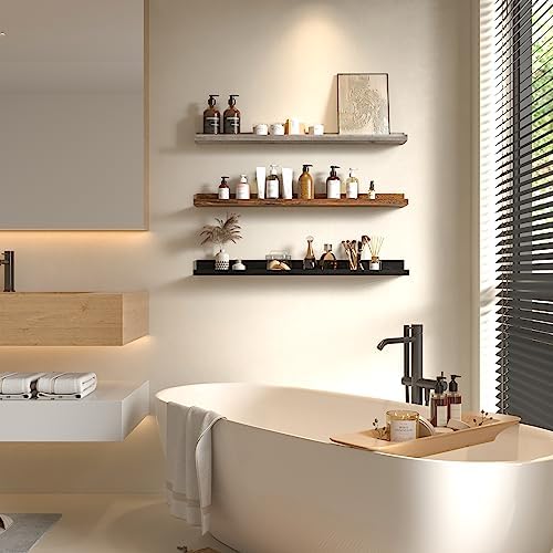 Giftgarden 36 Inch Multi Colors Floating Shelves for Wall Mount, Assorted Colors Wood Wall Shelf Ledge for Bathroom Bedroom Living Room Kitchen Storage, Set of 3 Different Sizes
