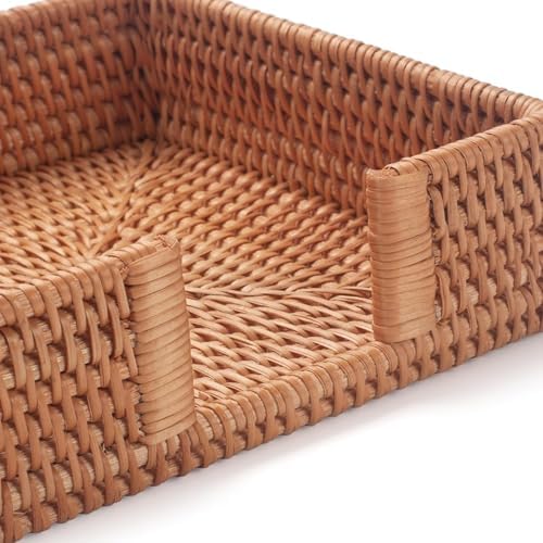 2 Pack Rattan Napkin Holder Square, Napkin Holders for Paper Napkins, 7.5" x 7.5" x 2.5", Wicker Napkin Tray, Woven Guest Towel Holder for Restaurant/Kitchen/Bathroom Napkin Holder for Table