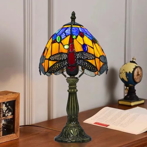 Tiffany Orange Dragonfly Style Lamp,3 Color Temperature,8 Inch