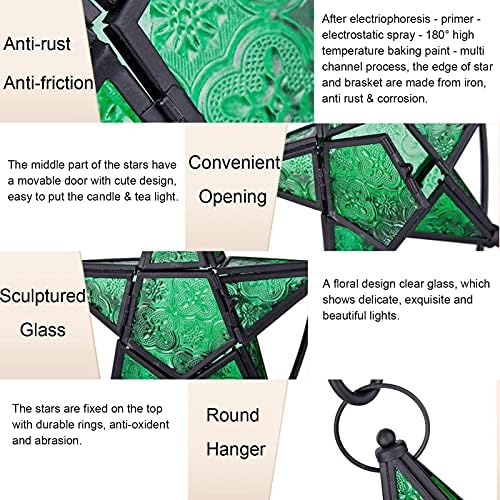 Sziqiqi Glass Star Tealight Lantern, Hanging Star Candle Holder, Colorful