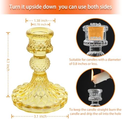 Clear Glass Candlestick Holders, Taper Candle Holders, Set of 6