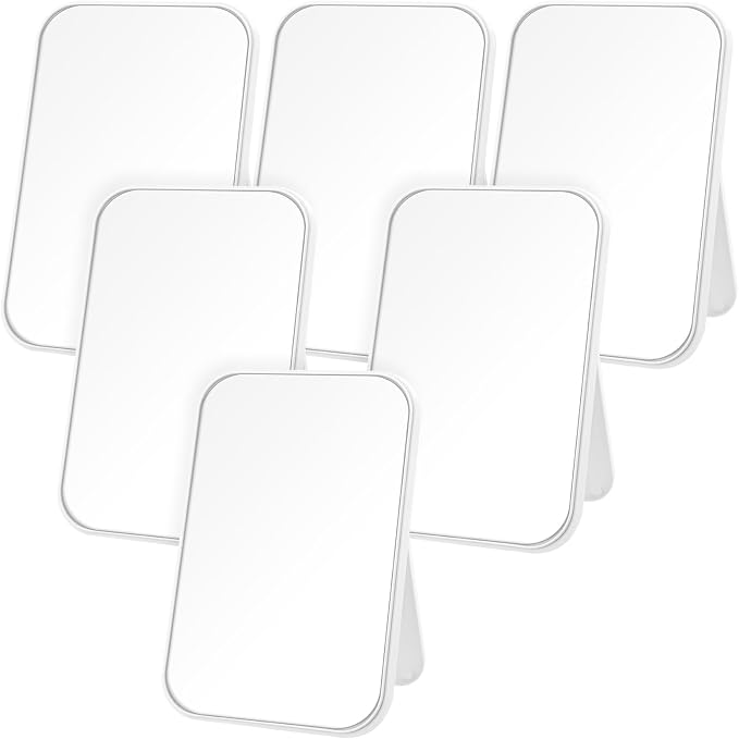 DoubleFill 6 Pcs Spa Party Mirror Spa Party Supplies for Women, White | Foldable Stand, Portable Makeup Table Mirror, Sleepover Accessory Slumber Birthday Party Favors, Women Adults Princess Gift