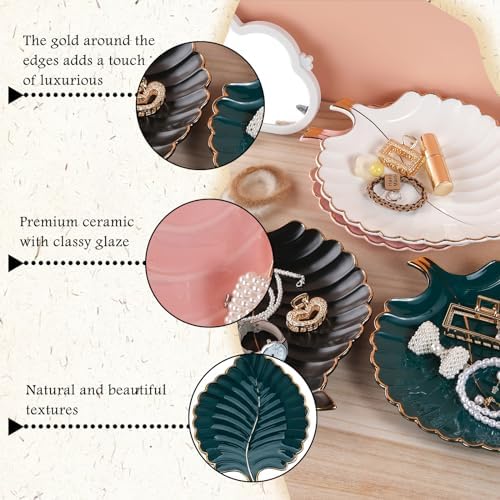 VanEnjoy Candy Dishes Decorative, Key Bowl for Entryway Table, Black Ceramic Bowl Decorative, Decorative Bowl for Keys, Leaf Jewelry Plate Tray