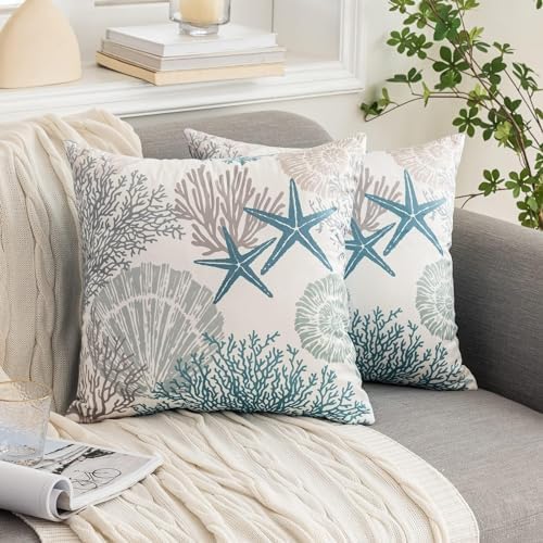 Tritard Coastal Pillow Covers Set of 2, 24x24, Blue