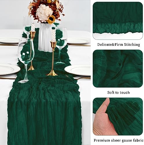 10 Pack Emerald Green Table Runner 10Ft Cheesecloth Table Runner Boho Gauze Table Runners Romantic Long Sheer Fabric Cheese Cloth Table Runners for Wedding Party Bridal Shower