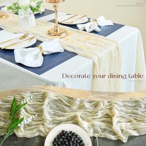 Sioloc 10 Pack Beige Cheesecloth Table Runner 120'' x 35'',Spring Easter Decor Soft Gauze Boho Wedding Table Decor for 10ft Table Birthday Party,Baby Shower, Bridal Shower, Home & Event Decor