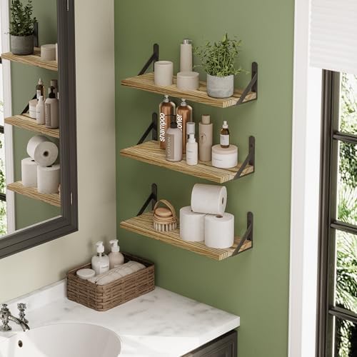 YGEOMER 16.5in Floating Shelves for Wall, Light Carbonized Brown Set of 6