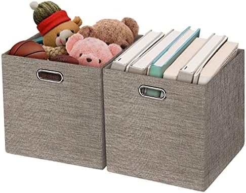 Posprica Foldable Storage Bins,13×13 Storage Cubes Basket Containers for Shelf Cabinet Bookcase Boxes,Thick Fabric Drawers - Set of 2, Coffee