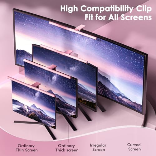 Quntis Pink Monitor Light Bar with Backlight, Desk Light Bar with Remote