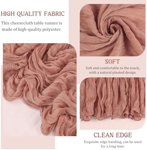 4 Pack 120 Inch Dark Rose Cheesecloth Table Runner Boho Rustic Gauze Sheer Romantic 10 FT Long Cheese Cloth Table Runner for Bridal Baby Shower Wedding Party Birthday Holiday Home Easter Decor