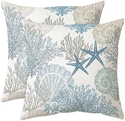 Tritard Coastal Pillow Covers Set of 2, 20x20, Blue
