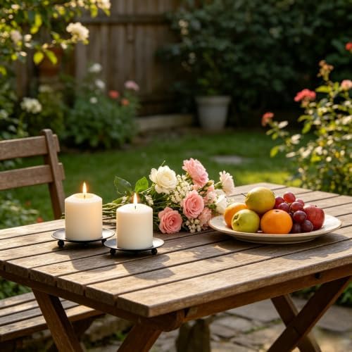 Hosley Set of 6 Black Candle Plates, 4.75-Inch Round Metal Trays for Pillar & LED Candles, Decorative Candle Holders for Weddings, Centerpieces, Table & Home Décor