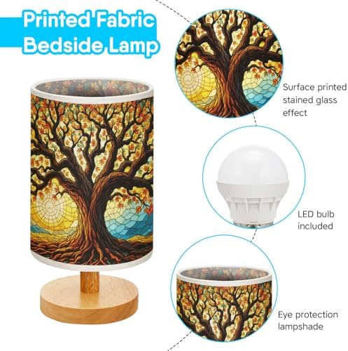 Tree of Life Table Lamp LED 3-Color Pressed Bedside, Tree of Life Shade Lamp with Wood Base for Bedroom Living Room Desk Office TL01
