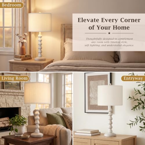 Lovlast 27" Farmhouse Modern Off White Table Lamps for Living Room Bedroom