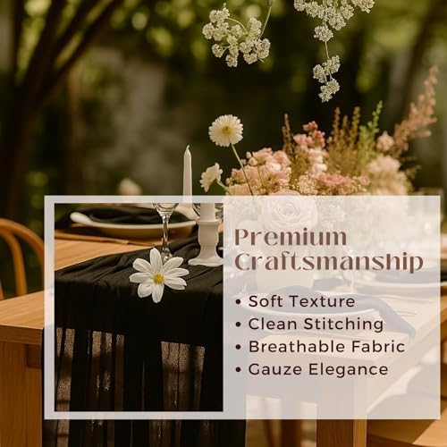 6 Pack Black 10FT Cheesecloth Table Runner 120 Inch Rustic Boho Gauze Cheese Cloth Table Runner for Wedding Baby Shower Bridal Shower Birthday Party Home Decorations
