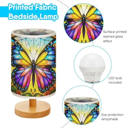 Butterfly Table Lamp LED 3-Color Pressed Bedside, Butterfly Shade Lamp with Wood Base for Bedroom Living Room Desk Office TL01