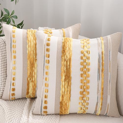 Boho Throw Pillow Covers 18x18 Set of 2 Yellow