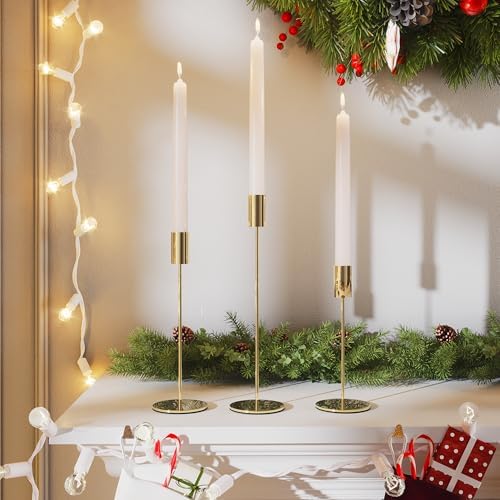 zeochyni French Gold Candlestick Holders Set of 3, Decor Taper Candle Holder for Wedding, Dinning, Party,Fits 3/4 Inch Thick Candle