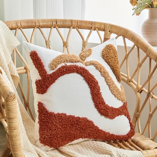 lifein 18x18 Pillow Covers-Throw Pillow Covers Boho Couch Pillows Embroidered Decorative Accent Pillows Mid Century Textured Pillowcases for Couch Sofa Living Room Bed Home Decor (Burnt Orange)