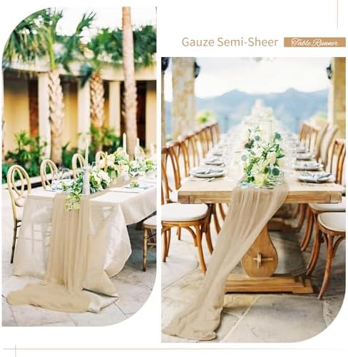 24 Pack Beige Cheesecloth Table Runner, Extra Wide 35x120 Inch