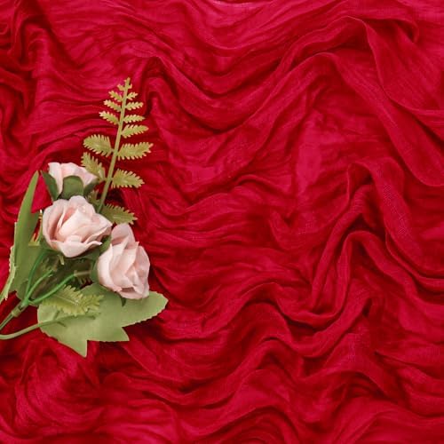 6 Pieces Red 10FT Cheesecloth Table Runner Boho Gauze Fabric Table Runner Rustic Sheer Runner for Wedding Birthday Baby Shower Party Boho Table Decoration