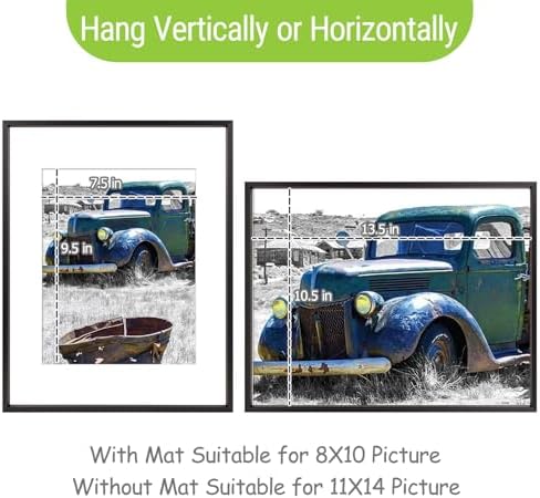 Golden State Art 11x14 Black Aluminum Frame, Real Glass, Mat Fits 8x10