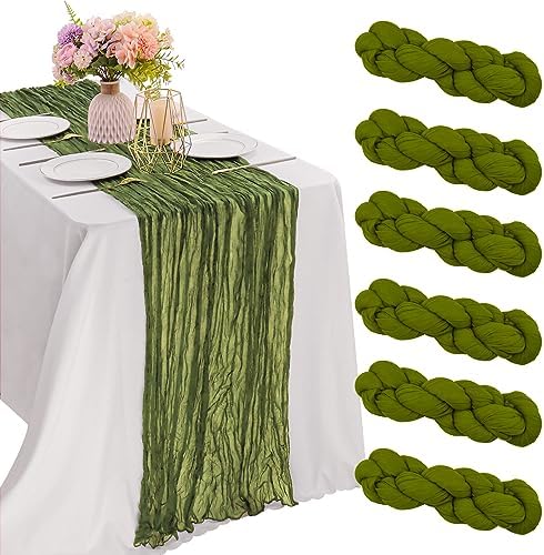 6 Pieces Olive Green 10FT Cheesecloth Table Runner Boho Gauze Fabric Table Runner Rustic Sheer Runner for Wedding Birthday Baby Shower Party Boho Table Decoration（Olive Green）