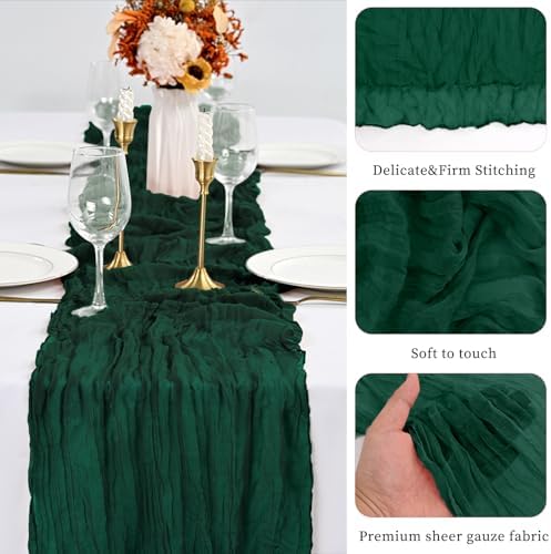 20 Pack Emerald Green Table Runner 10Ft Cheesecloth Table Runner Boho Gauze Cheese Cloth Table Runners Romantic Long Sheer Fabric Table Runners for Wedding Party Bridal Shower