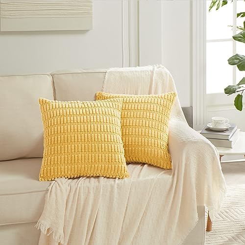 Fancy Homi 4 Packs Decorative Throw Pillow Covers for Living Room Couch Bed, Modern Farmhouse Boho Home Décor Accent Cushion Case, 22" x 22", Yellow