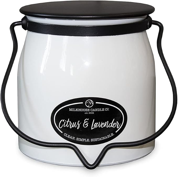 Milkhouse Citrus & Lavender Soy Candle, 16 oz Butter Jar, 65+ Hr Burn