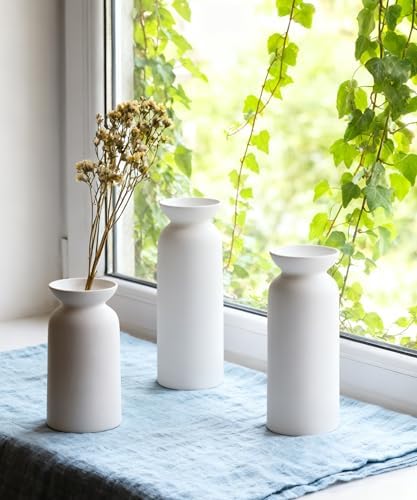 White Ceramic Vase Set of 3 Small Flower Vases for Decor Modern Boho Farmhouse Style Decorative Vases Dried Flowers
