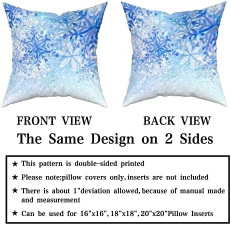 Giwawa White Blue Snowflake Pillow Cover Set of 2 Merry Christmas Snow Throw Pillowcases Winter Xmas Falling Crystal Nature Ice Cushion Covers for Sofa Bedding Car Home Couch Decor 18"x18"