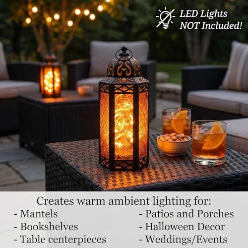 Vela Lanterns Decorative Indoor Moroccan Candle Holder, Amber, M, 12-Pack