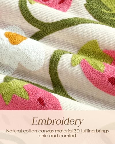 Canvas Embroidered Narrow 13"x 48" Table Runner, Pink Strawberry