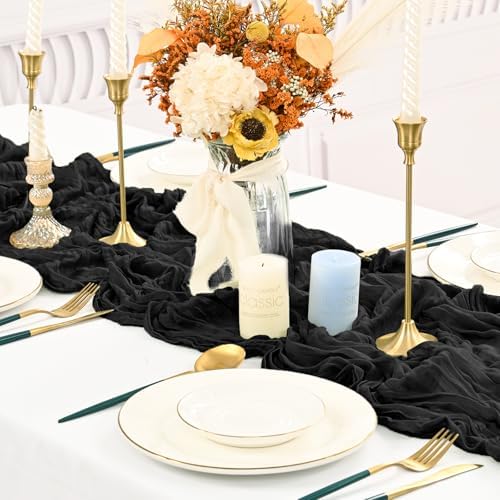 10 Pack Black Cheesecloth Table Runner Long,21.5 x 120 Inch