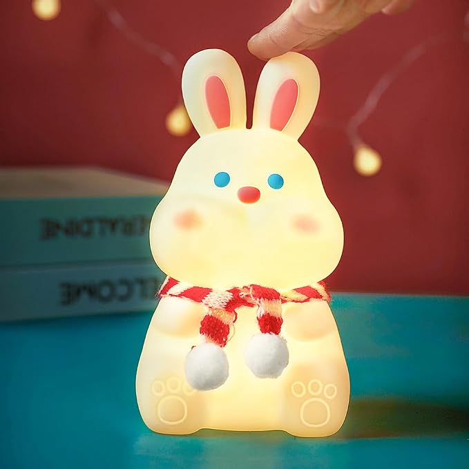 Rabbit Night Light for Adults Kids,LED Dimmable Animal Silicone Bunny Lamp Nightlight,Rechargeable BedsideTable Lamp withTouch Sensor 7 Colors,Gifts Decor for Kids Aduts,Bedrooms,Living Room