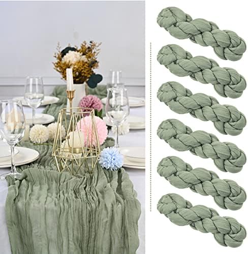 6 Pack Sage Green Cheesecloth Table Runner, Extra Wide 35x120 Inch