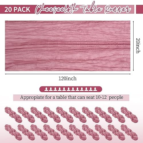 20 Pack Dusty Rose Table Runner 10Ft Cheesecloth Table Runner Boho Gauze Cheese Cloth Table Runners Romantic Long Sheer Fabric Table Runners for Wedding Party Bridal Shower