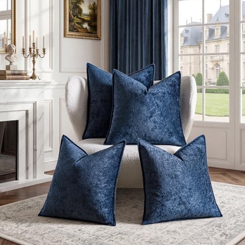 a moment Throw Pillow Covers 26X26 Inch 4 Packs,Soft Velvet Decorative Pillow Cases with 3D Ice Flower,Texture Modern Accent Cushion Covers for Sofa Couch Home Decor Navy Blue