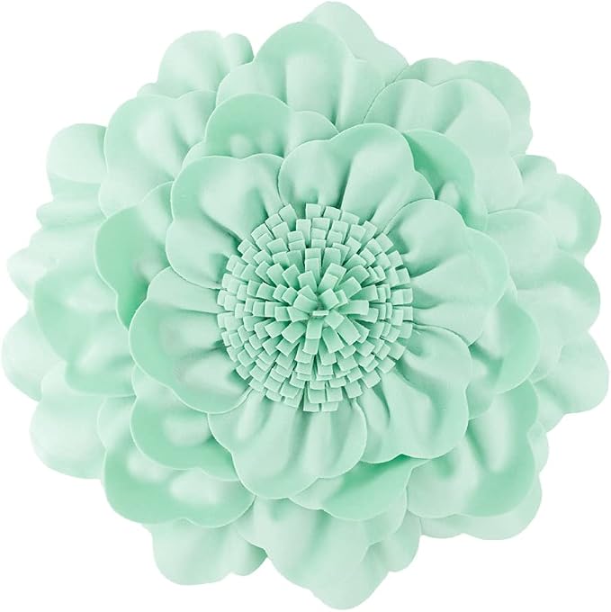 JWH Round Flower Pillow Cover with Insert Decorative Floral Velvet Pillowcase for Bedroom Bed Couch Living Room 14 Inch Mint Green