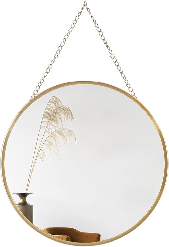 Small Hanging Circle Mirror, 10" Gold Wall Mirror with Hanging Chain | Round Mirrors for Wall Decor Entryway, Bathroom, Bedroom, Vanity, Living Room