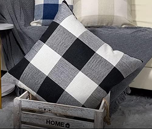 VAKADO Outdoor Plaid Throw Pillow Covers 18x18 Set of 2, Black & White | Buffalo check polyester, hidden zipper. Farmhouse gingham decor for porch, patio, outdoor & classroom. Machine washable.