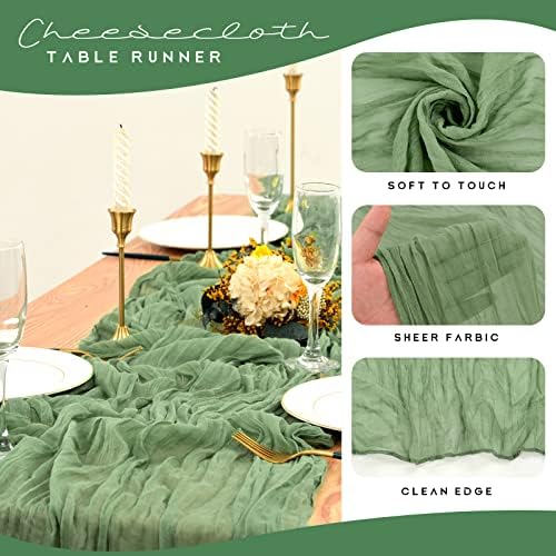 YMHPRIDE 12 Pack Cheesecloth Table Runner 35x120in Sage Green Table Runner