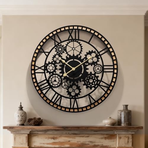 Large Decorative Wall Clocks，28" Silent Wall Clock for Bedroom & Office，Battery Operated with Solid Wood Frame for Kitchen/Farmhouse/Classroom