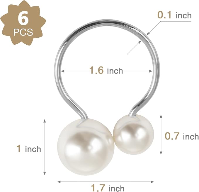 Kesote Pearl Napkin Rings Set of 6, Silver Napkin Wraps | Napkin Holder Rings, Formal or Casual Dining, Table Decor