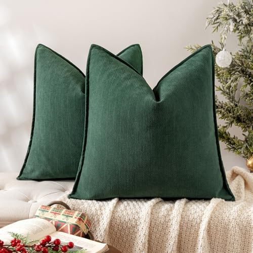 MIULEE Pack of 2 Green Decorative Chenille Pillow Covers 20x20 Inch